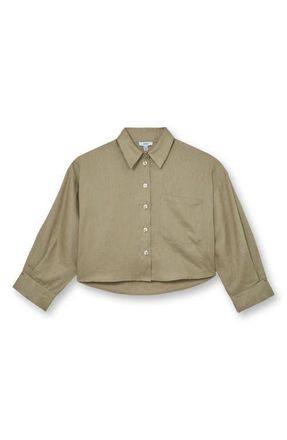 Reiss Solena Crop High-Low Linen Shirt in Green at Nordstrom, Size 10 Us