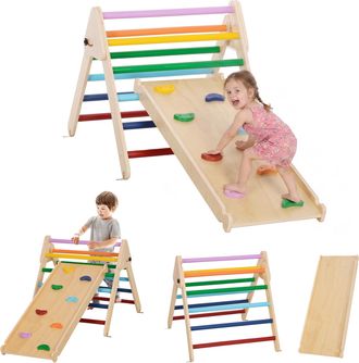 OEM Tri&aacute;ngulo De Escalada De Madera 3 En 1 Con Rampa Para Deslizarse O Escalar 147x64,5x63 Cm Multicolor