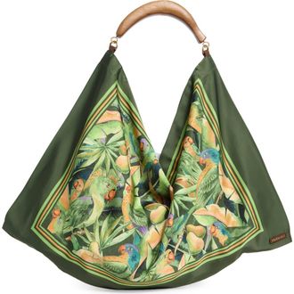 Farm Rio Medium Satin Scarf Bag in Parrots Forest Green at Nordstrom