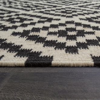 Paco Home Paco Home - Alfombra Tejida A Mano De Moda Con Flecos Dise&ntilde;o Marroqu&iacute; Moderno En Blanco Negro 120x170 Cm
