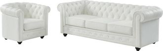Vente-Unique Sof&aacute; de 3 plazas y sill&oacute;n de piel de b&uacute;falo CHESTERFIELD - Blanco