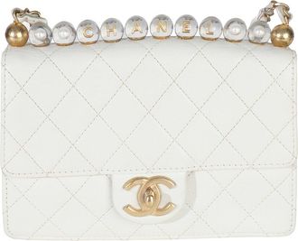 Chanel White Quilted Leather Small Chic Pearls Flap Bag (Authentic Pre-Loved)