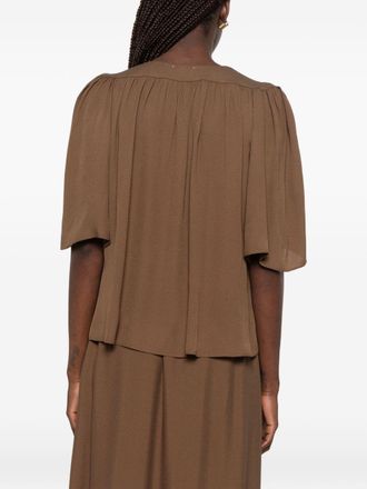 Forte_Forte Cape-Sleeve V-Neck Blouse - Brown
