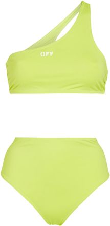 Off-white Off White Tweedelig zwempak met hoog kruis en logo voor dames (Flo Geel)