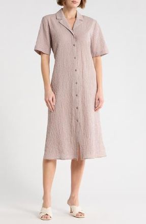 Eileen Fisher Notch Collar Short Sleeve Shirtdress in Cocoa at Nordstrom Rack, Size Xx-Small