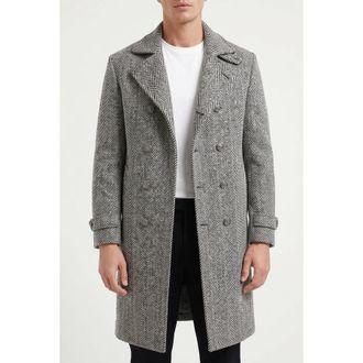 Brunello Cucinelli Black White Wool Herringbone Coat, Brand Size 56 (US Size 46)
