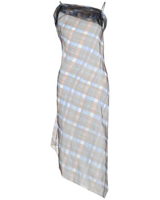 Ferragamo Organza Plaid-Check Midi Dress