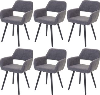 Hhg [nunca Usado] Juego De 6 Sillas De Comedor Hhg-429 Ii, Silla De Cocina, Dise&ntilde;o Retro A&ntilde;os 50, Textil, Gris, Patas Oscuras