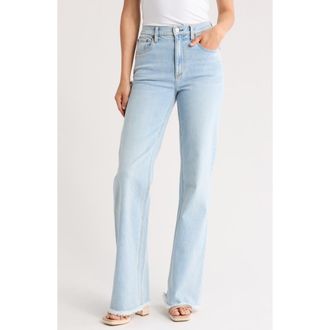 Alice & Olivia Bodie High Waist Fray Hem Bootcut Jeans in Leona Light Blue at Nordstrom Rack, Size 30