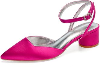 Generic Wedding Sandals Womens Low Block Heels Sandals Bridal Pointed Toe Slingback Ankle Strap Dress Party Heels 4.5,Rose red,6 UK