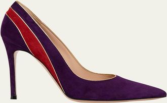 Gianvito Rossi Striped Suede Pointed-Toe Pumps