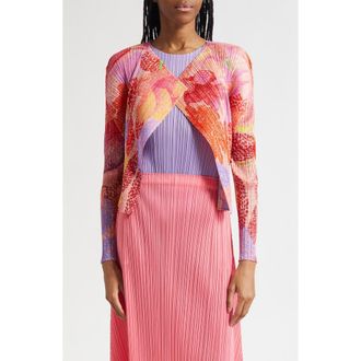 Pleats Please Issey Miyake Foggy Forest Pleated Open Front Cardigan in Pink at Nordstrom, Size 3