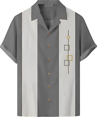 Generic Mens Vintage Bowling Shirt 1950s Retro Rockabilly Style Short Sleeve Button Down Music Hawaiian Shirts Bowling Shirt Retro Print Hawaiian Shirts Short