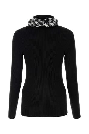 Burberry Viscose Blend with Patterned Scarf Sweater - Black