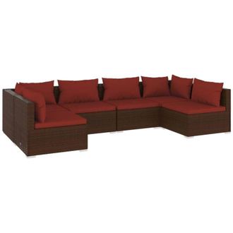 vidaXL Set Muebles De Jard&iacute;n 6 Piezas Y Cojines Rat&aacute;n Sint&eacute;tico Marr&oacute;n Vidaxl