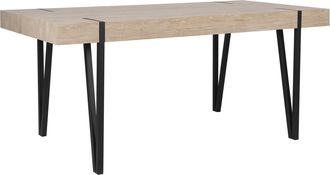 Beliani Mesa De Comedor Con Tapa De Madera Patas De Horquilla De Metal Negro 150 X 90 Cm Estilo Industrial Rectangular Adena