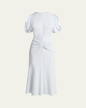 Victoria Beckham Gathered Waist Crepe Midi Dress