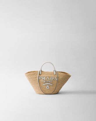 Prada Large raffia and leather shopping bag