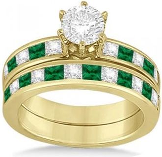 Allurez Channel Emerald & Diamond Bridal Set 14k Yellow Gold (1.10ct)