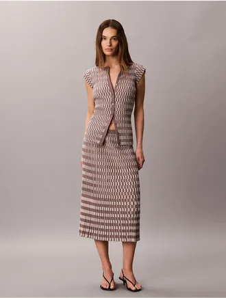 Calvin Klein Womens Tech Knit Checkered Rib Skirt - Grey - XL