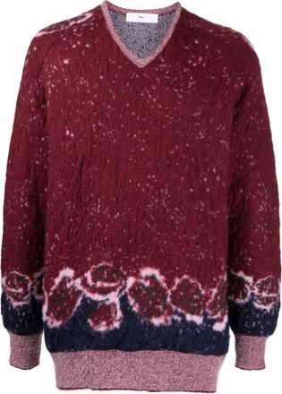 Toga Archives V-neck patterned intarsia-knit sweater - men - Nylon/Wool/Polyester - 48 - Red