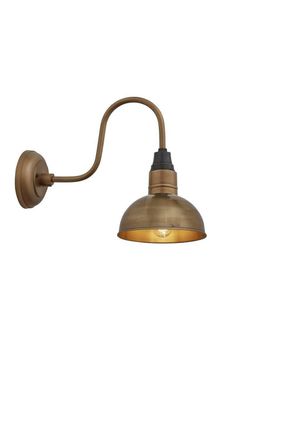 Industville Swan Neck Dome Wall Light, 8 Inch, Brass, Brass Holder in Bronze