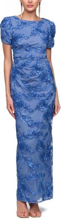 JS Collections Oriana Embroidered Puff Sleeve Column Gown in Indigo at Nordstrom, Size 18