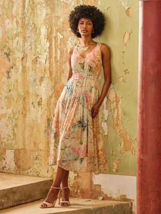 Fat Face FatFace V & A FatFace Maggie Ivory Kilburn Seaweed Petite Midi Dress