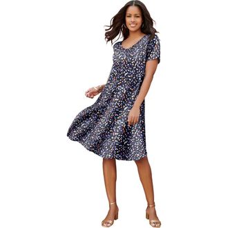 Roaman's Plus Size Short Sleeve Sleeve Swing Dress in Multi Playful Abstract at Nordstrom, Size 20P