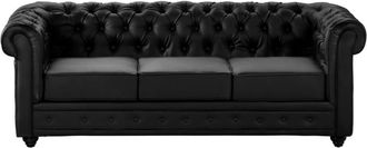 VENTE-UNIQUE.COM Sof&aacute; fijo piel sint&eacute;tica 3 plazas negro 205x88cm