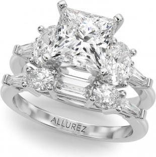 Allurez Princess Cut Moissanite Diamond Engagement Ring Bridal Set in Platinum (4.93ct)