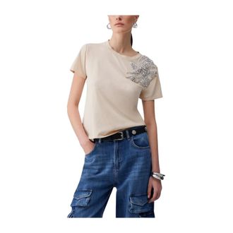 Liu Jo T-Shirts, female, Beige, Size: M T-shirt with jewel embroidery