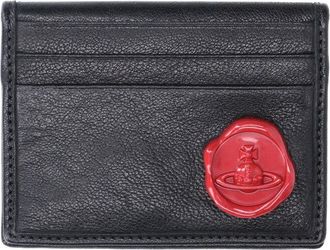 Vivienne Westwood Black Orb Red Logo Card Slot Leather Wallet