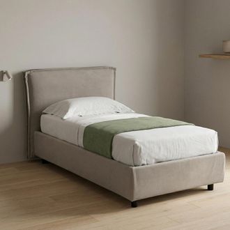 Dmora Cama Individual Bruino, Desenfundable, Con Almacenaje Made In Italy, Tama&ntilde;o Colch&oacute;n 80x200 Cm, Gris Tortora