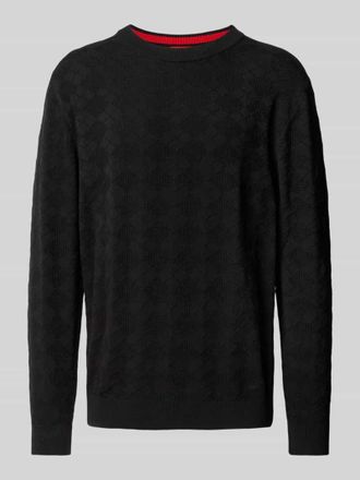 HUGO BOSS Strickpullover mit gerippten Abschl&uuml;ssen Modell Sargyle in Black, Gr&ouml;&szlig;e M