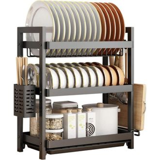 OEM Cesta Escurridora De Fregadero De 3 Niveles - Acero Al Carbono Resistente A La Corrosi&oacute;n - Bandeja De Drenaje Extra&iacute;ble - Soporte Lateral Para Cubiert