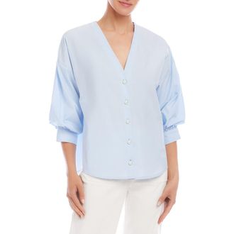 Karen Kane Lantern Sleeve Cotton Button-Up Shirt in Light Blue at Nordstrom, Size X-Small