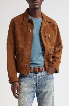 Ralph Lauren Alston Roughout Leather Jacket in Brown at Nordstrom, Size X-Large