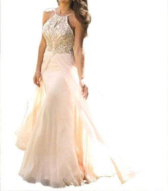 Jovani Sleeveless Chiffon Maxi Dress In Nude