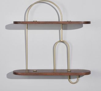 Maisons du monde Estanter&iacute;a de pared de madera de mango y acero dorado