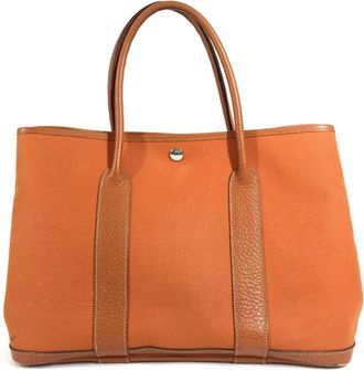 Herm&egrave;s Orange Negonda Leather Canvas Handbag Shoulder Bag Tote Bag (Pre-Owned)