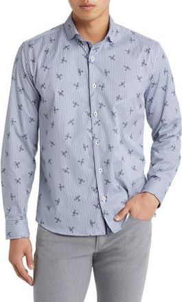 Stone Rose DRY TOUCH Stripe Plane Print Performance Sateen Button-Up Shirt in Navy at Nordstrom Rack, Size Xxx-Large