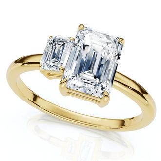 Pompeii3 1 1/4Ct Emerald Cut Toi et Moi Diamond Ring 14k Gold or Pt Lab Grown