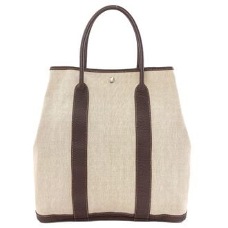 Herm&egrave;s Marron Toile H Buffalo Leather Tote Bag (Pre-Owned)