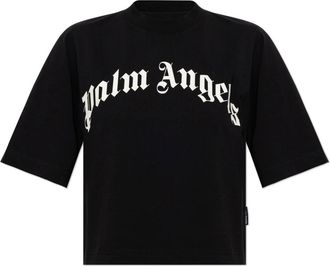 Palm Angels Tops, Dames, Zwart, S, Katoen, Katoenen T-shirt met opgedrukte logo
