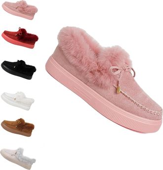 Generic Winter Boots for Women 2025 Fur Lined Ankle Booties Slip On Snow Boots Slip on Warm Comfortable Fur Lined Ankle Booties platform slip ons (Pink,5.5)