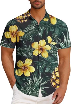 Generic Mens Hawaiian Shirt Regual Fit, Short Sleeve Shirt, Summer Tropical Beach Shirts, Casual Button Down Top Aloha Printed Shirts, 4-Way Stretch Lightweig