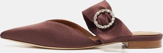 Malone Souliers Brown Satin Maite Crystal Buckle Flats