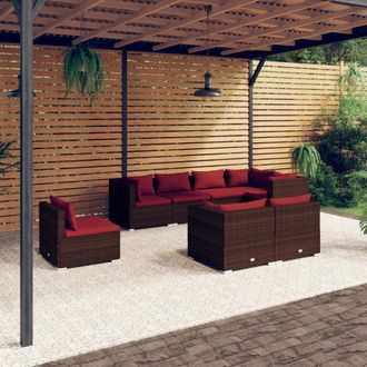 vidaXL Set Muebles De Jard&iacute;n 8 Piezas Y Cojines Rat&aacute;n Sint&eacute;tico Marr&oacute;n Vidaxl
