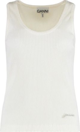 Ganni Geribbelde Tanktop - Dames - Tops zonder mouwen - Wit - M - Katoen - Tops